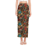 Retro Graffiti Pattern Print Side Slit Maxi Skirt