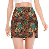 Retro Graffiti Pattern Print Side Slit Mini Skirt