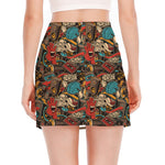 Retro Graffiti Pattern Print Side Slit Mini Skirt