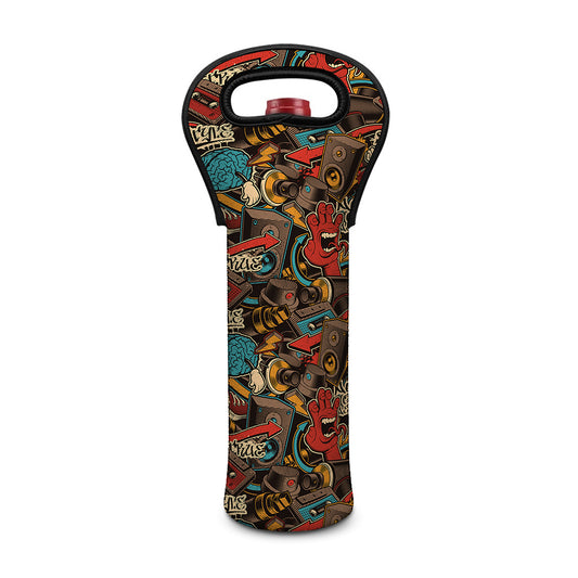 Retro Graffiti Pattern Print Single Neoprene Wine Tote