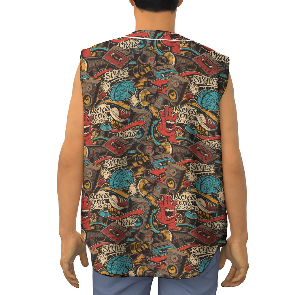 Retro Graffiti Pattern Print Sleeveless Baseball Jersey