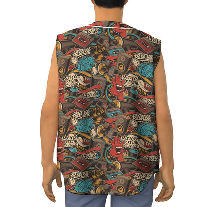 Retro Graffiti Pattern Print Sleeveless Baseball Jersey