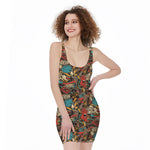 Retro Graffiti Pattern Print Sleeveless Bodycon Dress