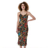 Retro Graffiti Pattern Print Slim Fit Midi Cami Dress