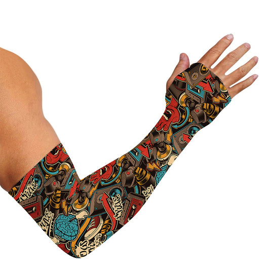 Retro Graffiti Pattern Print Sun Protection Arm Sleeves