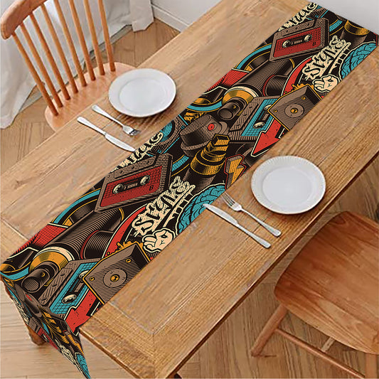 Retro Graffiti Pattern Print Table Runner