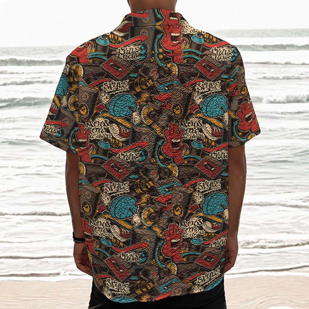 Retro Graffiti Pattern Print Textured Short Sleeve Shirt