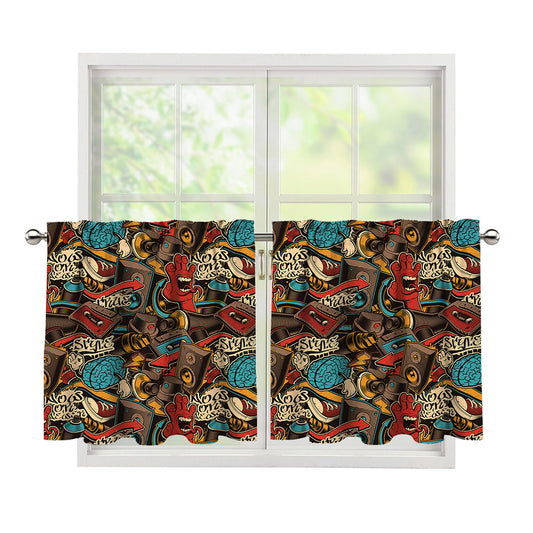 Retro Graffiti Pattern Print Tier Curtains