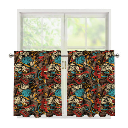 Retro Graffiti Pattern Print Tier Curtains