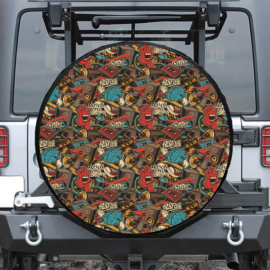 Retro Graffiti Pattern Print Tire Cover
