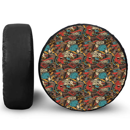 Retro Graffiti Pattern Print Tire Cover