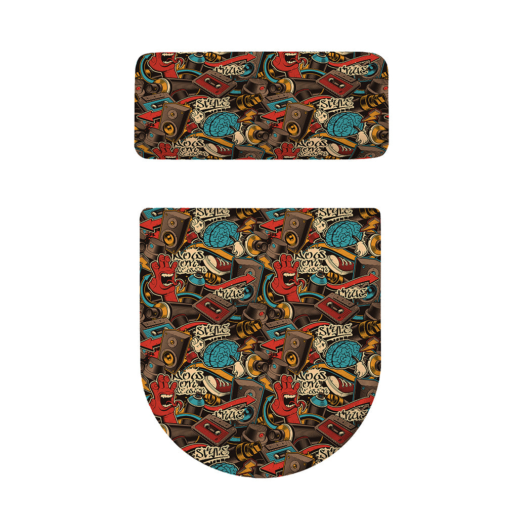 Retro Graffiti Pattern Print Toilet Lid And Tank Cover Set