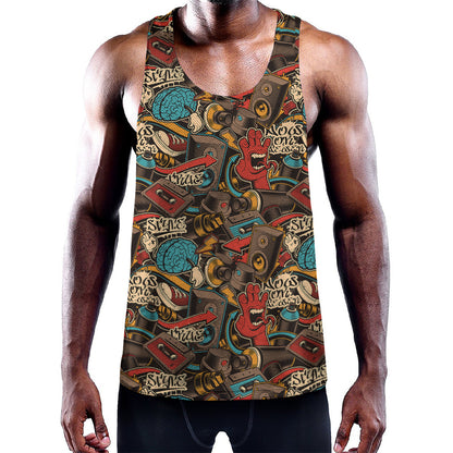 Retro Graffiti Pattern Print Training Tank Top