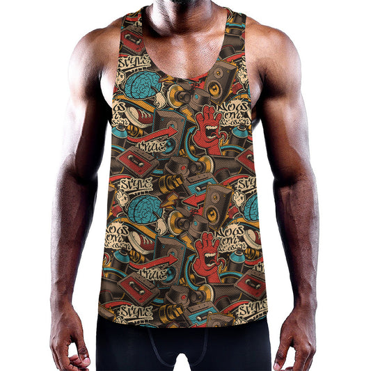 Retro Graffiti Pattern Print Training Tank Top