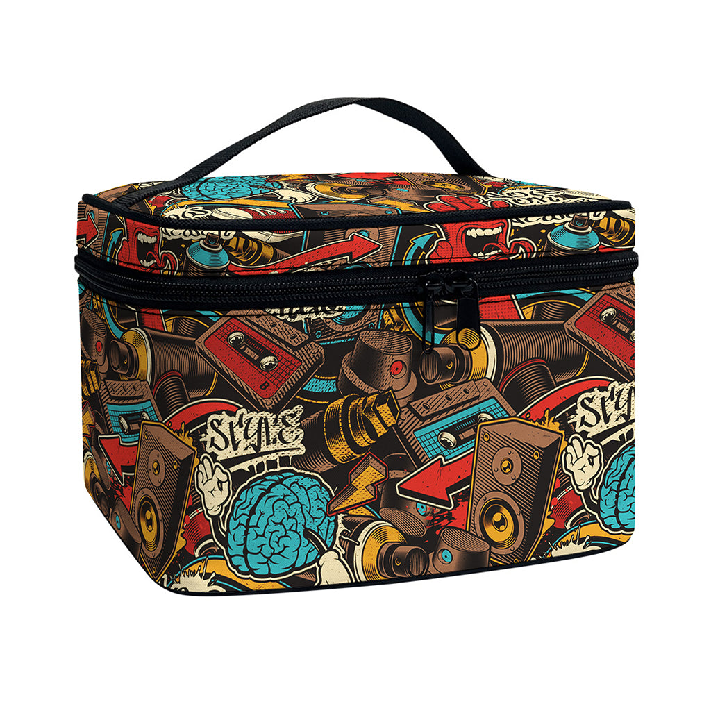 Retro Graffiti Pattern Print Travel Makeup Bag