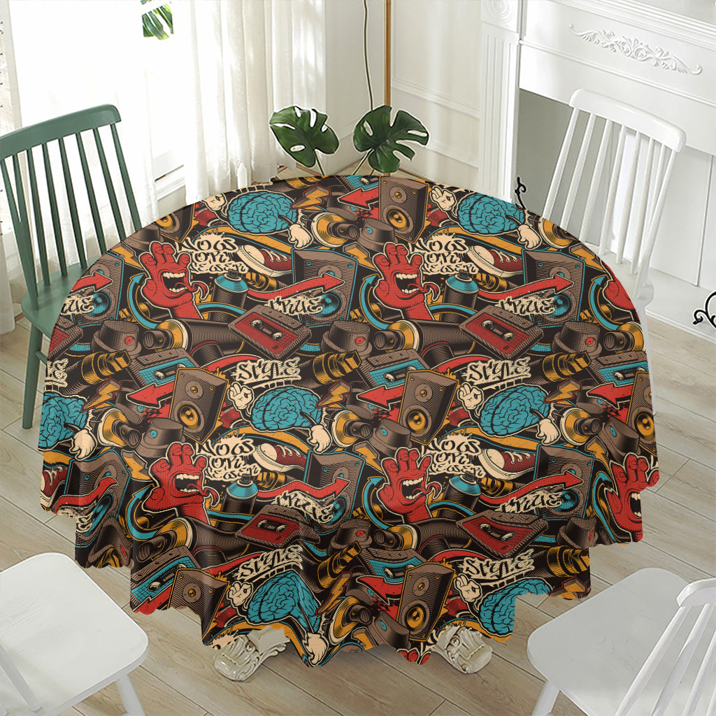 Retro Graffiti Pattern Print Waterproof Round Tablecloth