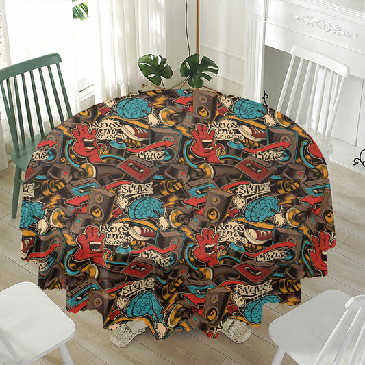 Retro Graffiti Pattern Print Waterproof Round Tablecloth