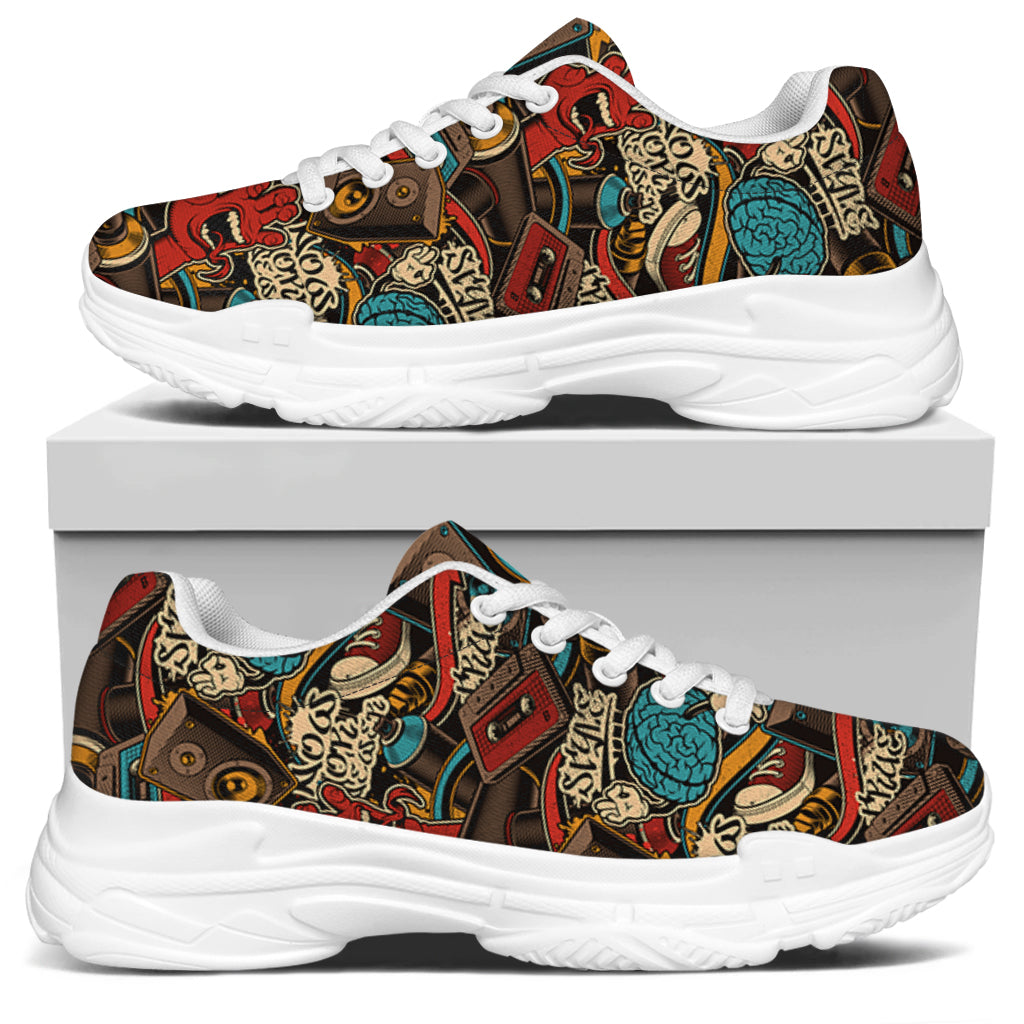 Retro Graffiti Pattern Print White Chunky Shoes