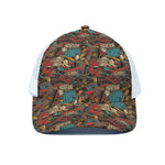 Retro Graffiti Pattern Print White Mesh Trucker Cap