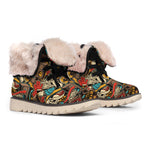 Retro Graffiti Pattern Print Winter Boots