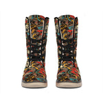 Retro Graffiti Pattern Print Winter Boots