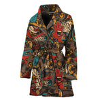 Retro Graffiti Pattern Print Women's Bathrobe