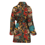Retro Graffiti Pattern Print Women's Bathrobe
