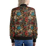 Retro Graffiti Pattern Print Women's Bomber Jacket