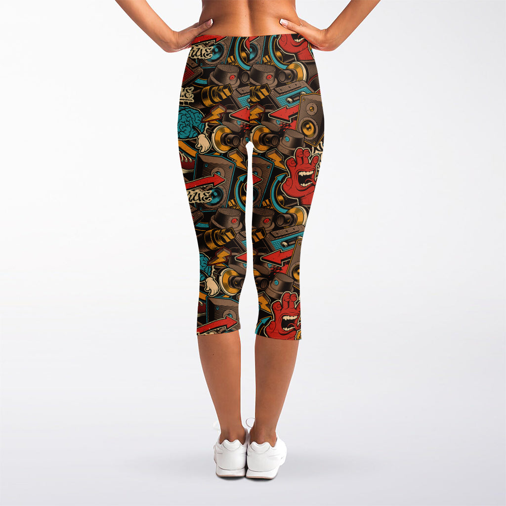 Retro Graffiti Pattern Print Women's Capri Leggings