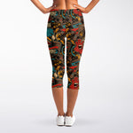 Retro Graffiti Pattern Print Women's Capri Leggings