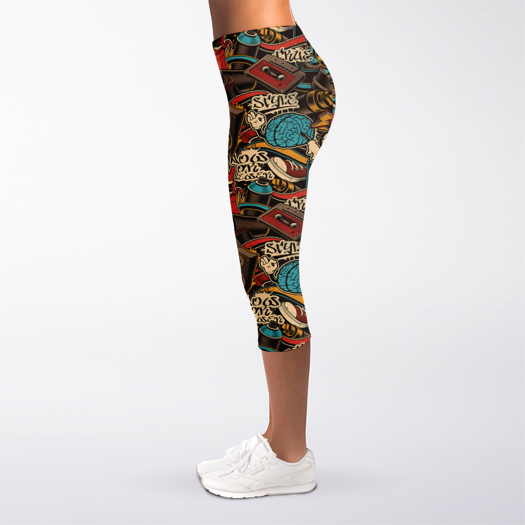 Retro Graffiti Pattern Print Women's Capri Leggings