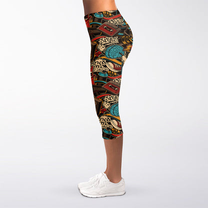 Retro Graffiti Pattern Print Women's Capri Leggings