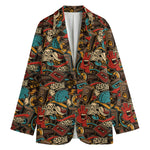 Retro Graffiti Pattern Print Women's Cotton Blazer