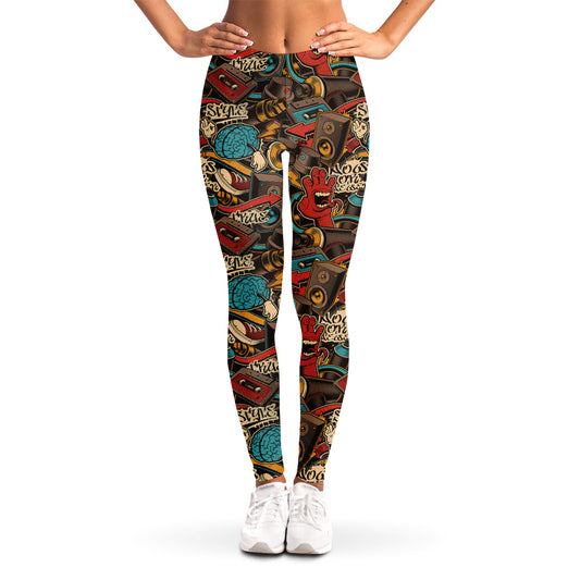 Retro Graffiti Pattern Print Women's Leggings
