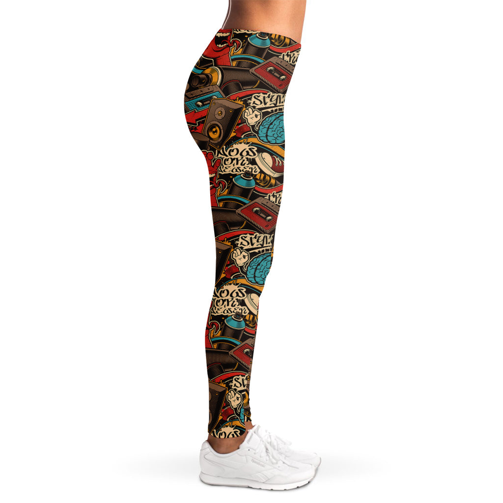 Retro Graffiti Pattern Print Women's Leggings