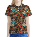 Retro Graffiti Pattern Print Women's Polo Shirt
