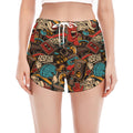 Retro Graffiti Pattern Print Women's Split Running Shorts