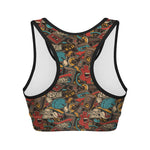 Retro Graffiti Pattern Print Women's Sports Bra