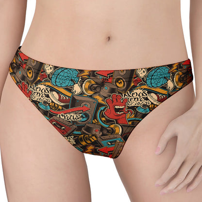 Retro Graffiti Pattern Print Women's Thong