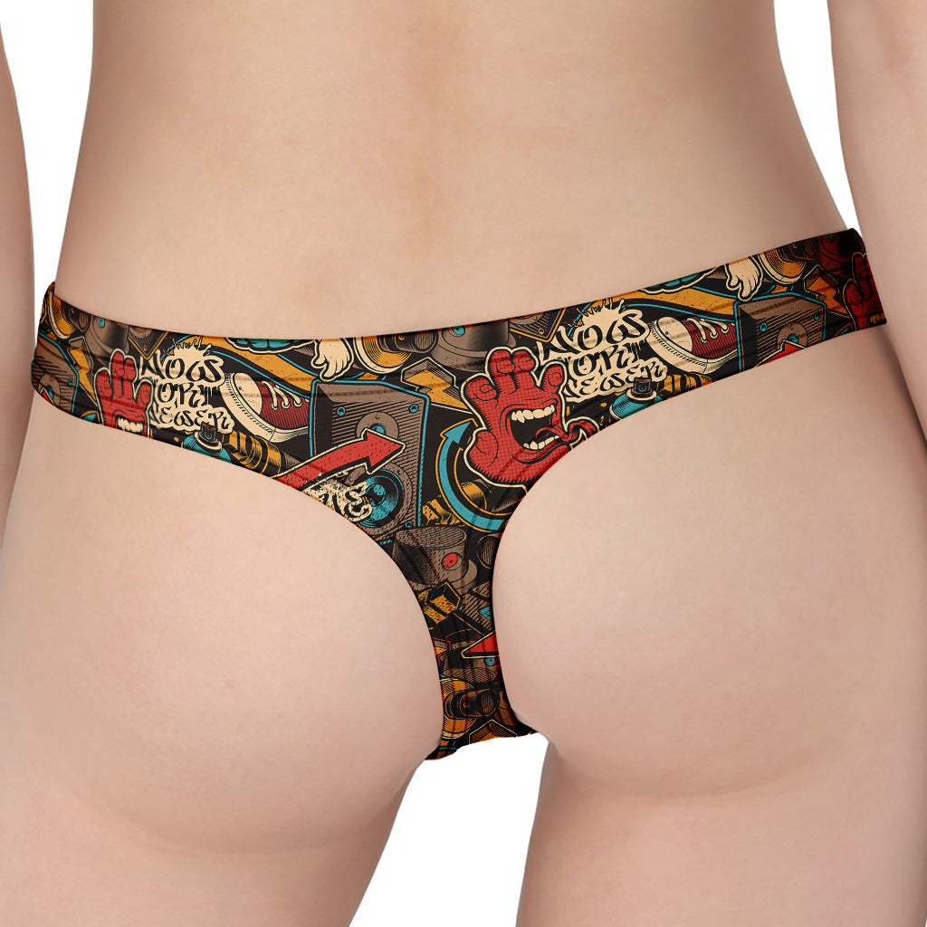 Retro Graffiti Pattern Print Women's Thong