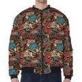 Retro Graffiti Pattern Print Zip Sleeve Bomber Jacket