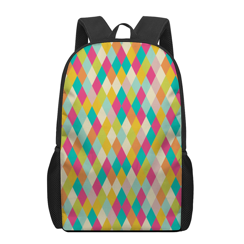 Retro Harlequin Pattern Print 17 Inch Backpack