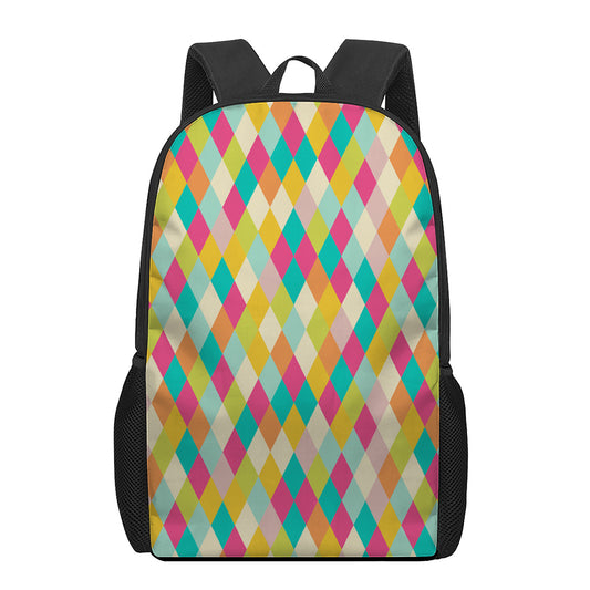 Retro Harlequin Pattern Print 17 Inch Backpack