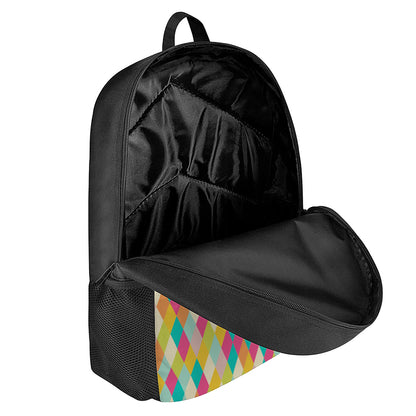 Retro Harlequin Pattern Print 17 Inch Backpack