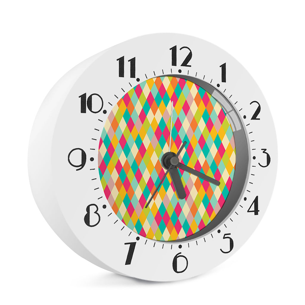 Retro Harlequin Pattern Print Alarm Clock