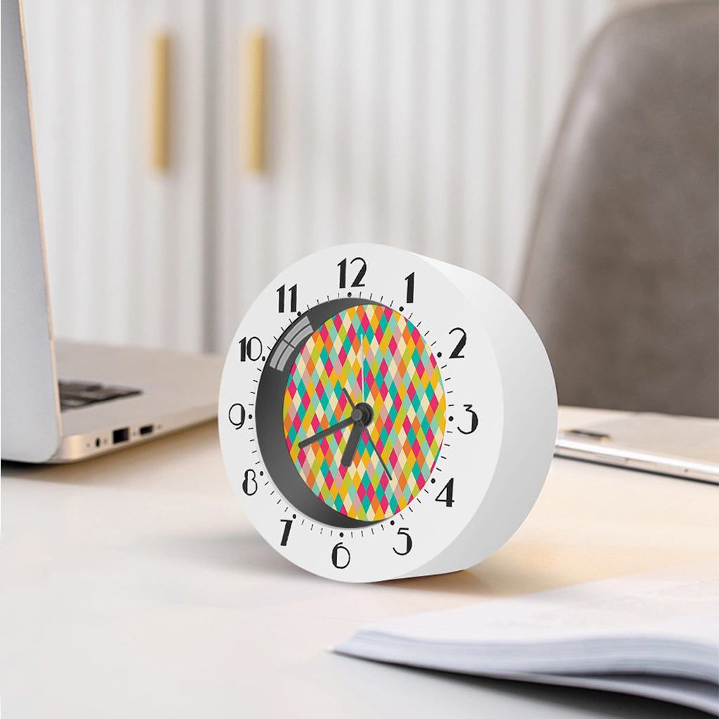 Retro Harlequin Pattern Print Alarm Clock