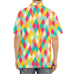 Retro Harlequin Pattern Print Aloha Shirt