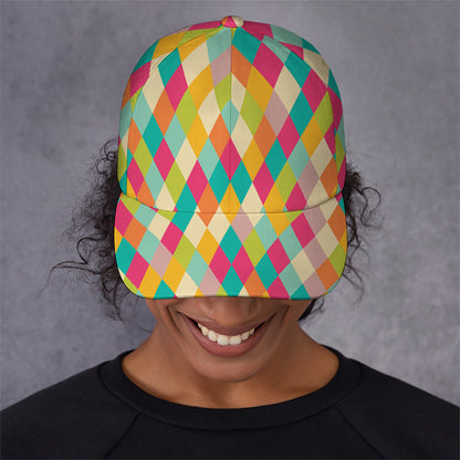 Retro Harlequin Pattern Print Baseball Cap