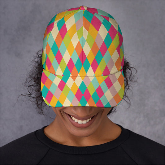 Retro Harlequin Pattern Print Baseball Cap