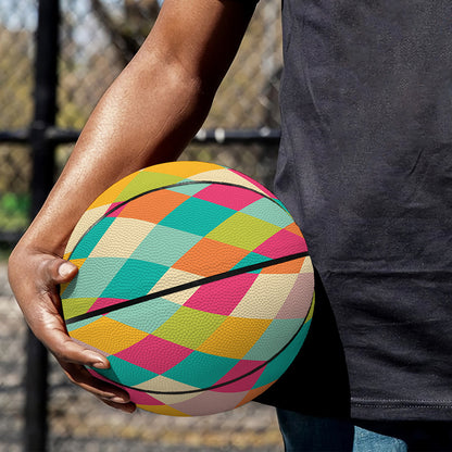 Retro Harlequin Pattern Print Basketball